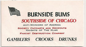 Burnside Bums South Side of Chicago business card