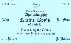 Racine Boys 18th Street and Racine South side of Chicago